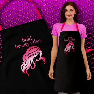 Custom Beauty Salon Naam Zwart & Hot Pink Personee Schort
