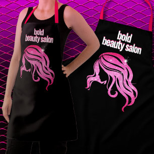 Custom Beauty Salon Naam Zwart & Hot Pink Personee Schort