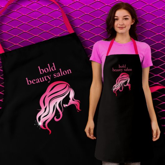 Custom Beauty Salon Naam Zwart & Hot Pink Personee Schort