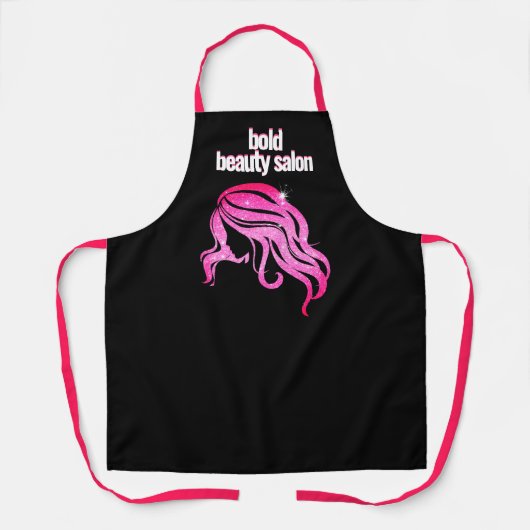 Custom Beauty Salon Naam Zwart & Hot Pink Personee Schort (Voorkant)