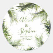 Custom Bedankt Palm Leaves Tropical Wedding Ronde Sticker (Voorkant)