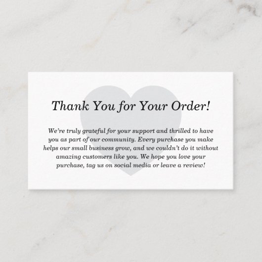 Custom Bedankt voor uw bestelling Insert Kaart Visitekaartje (Voorkant)
