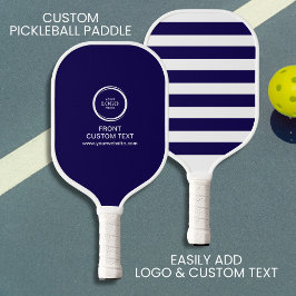 Custom Bedrijf Business Logo Text Blue Stripe Pickleball Paddle