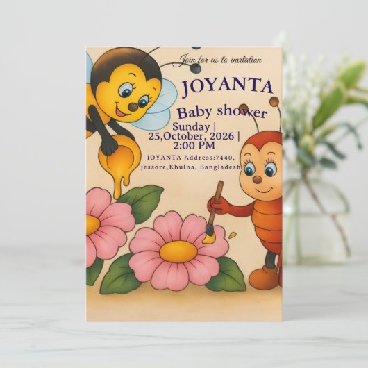 Custom bee baby shower kaart (Staand voorkant)