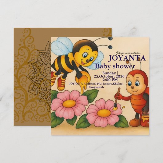 Custom bee baby shower  kaart (Voorkant / Achterkant)