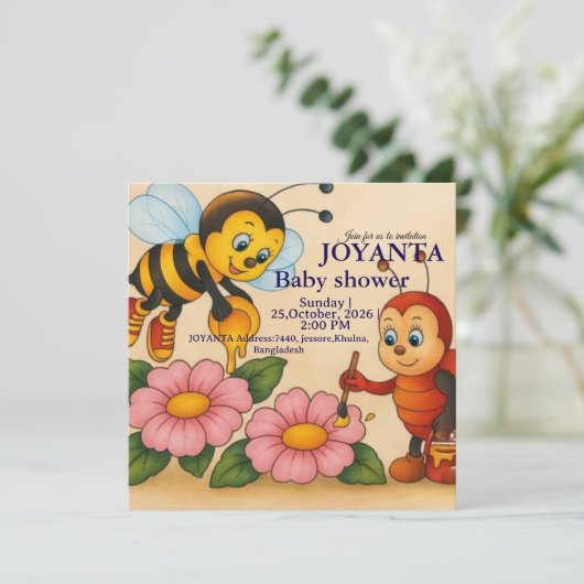 Custom bee baby shower kaart (Staand voorkant)