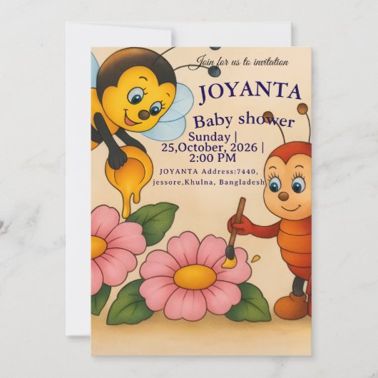 Custom bee baby shower  save the date (Voorkant)