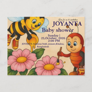 Custom bee baby shower  uitnodiging briefkaart