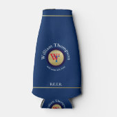 Custom Beer Monogram (naam & initialen) op blauw Flesjeskoeler (Voorkant)