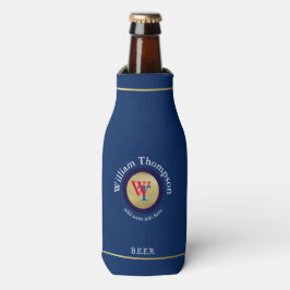 Custom Beer Monogram (naam & initialen) op blauw Flesjeskoeler