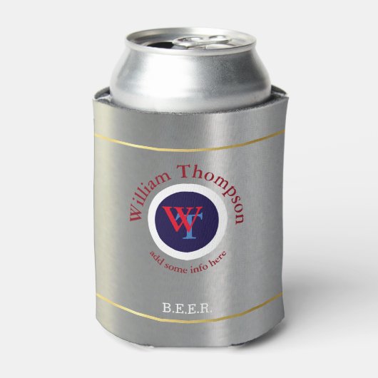 Custom Beer Monogram (naam & initialen) op zilver Blikjeskoeler (Blikje Voorkant)