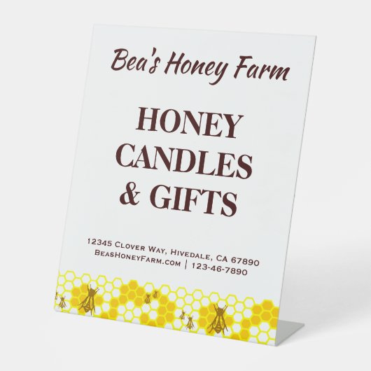 Custom Bees Honey Boerderij Reclamebord Met Voetstuk (Voorkant)