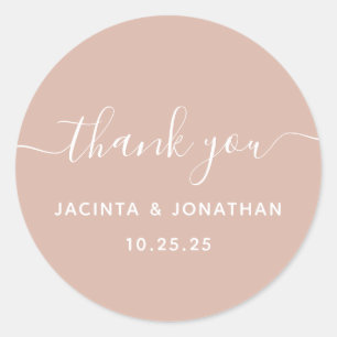 Custom Beige Blush Thank You Wedding Classic Roun Ronde Sticker