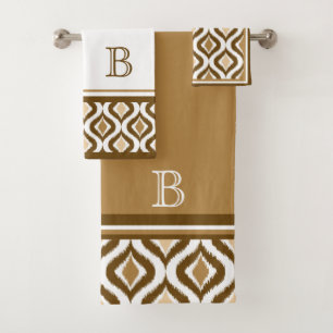 Custom Beige Brown White Retro Chic Ikat Ogee Bad Handdoek