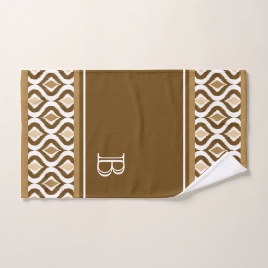 Custom Beige Brown White Retro Chic Ikat Ogee Bad Handdoek (Handdoek)