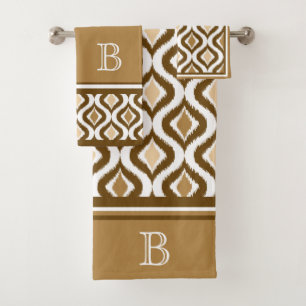 Custom Beige Brown White Retro Chic Ikat Ogee Bad Handdoek