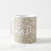 Custom Beige Champagne Mrs Initiaal Glitter Koffiemok (Voorkant links)