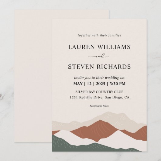 Custom Beige Grijs Abstract Bergen Wedding Kaart (Voorkant / Achterkant)