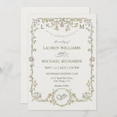 Custom beige grijs en ze leefden bruiloft kaart (Voorkant / Achterkant)