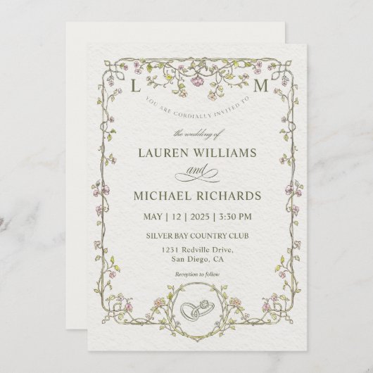 Custom beige grijs en ze leefden bruiloft kaart (Voorkant / Achterkant)