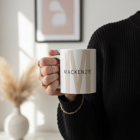 Custom Beige Monogram Mug Gift for Teacher or Girl Koffiemok