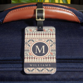 Custom Beige Peach Roze Grijs Zwart Aztec Patroon Bagagelabel