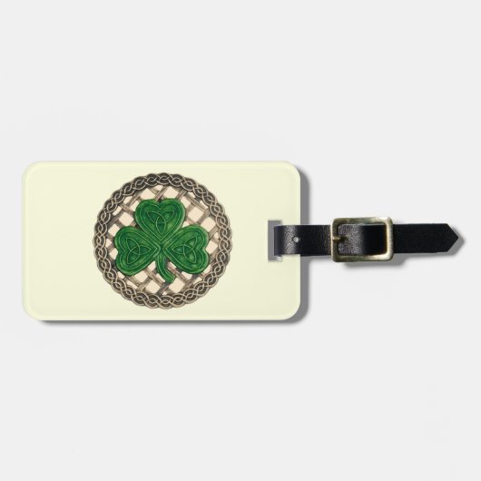 Custom Beige Shamrock Celtic Knots Bagagelabel (Voorkant horizontaal)