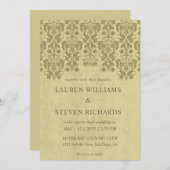 Custom Beige Tan Olive Green Glamour Lace Wedding Kaart (Voorkant / Achterkant)