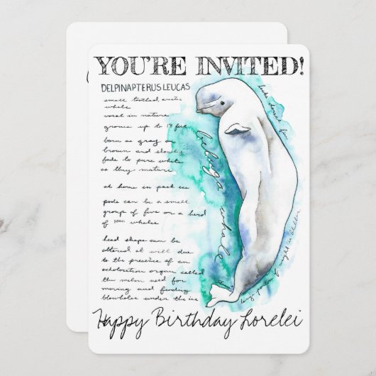 Custom Beluga Whale Illustration Invitation Kaart (Voorkant / Achterkant)