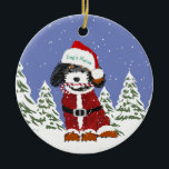 Custom Bernedole Santa Dog Keramisch Ornament<br><div class="desc">Festive Persoonlijke kerstfeestdag Bernedole met een doedele krabbel-effect Sinterpak en kerstman die snoepriet in zijn mond houdt. Sneeuwse winterachtergrond. Cute kerstcadeau voor berner liefhebbers!</div>