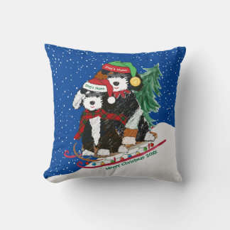 Custom Bernedoodles Riding Christmas Sled Kussen