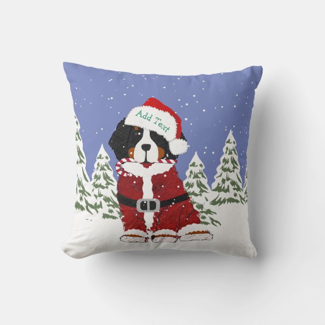 Custom Bernese Mountain Dog Santa Paws Kussen (Voorkant)