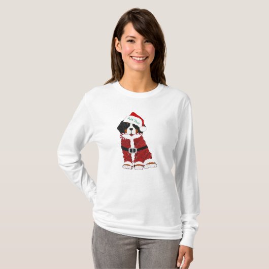 Custom Bernese Mountain Dog Santa Paws T-shirt (Voorkant volledig)