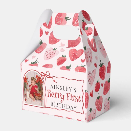 Custom Berry Eerste Coquette Roze Bow 1e Verjaarda Bedankdoosjes (Voorkant Zijde)