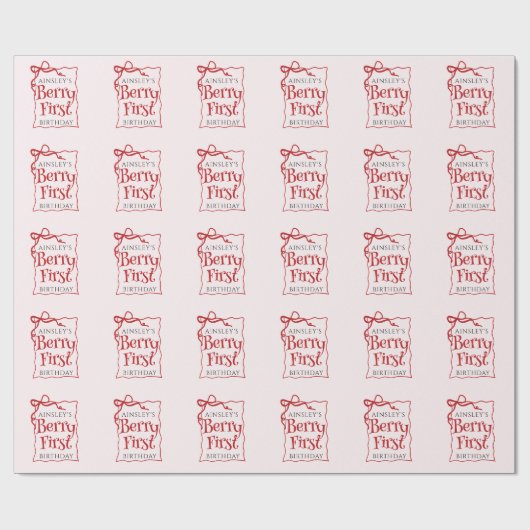 Custom Berry Eerste Coquette Roze Bow 1e Verjaarda Cadeaupapier (Vlak)
