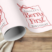 Custom Berry Eerste Coquette Roze Bow 1e Verjaarda Cadeaupapier