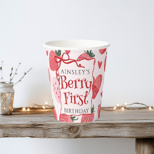 Custom Berry Eerste Coquette Roze Bow 1e Verjaarda Papieren Bekers
