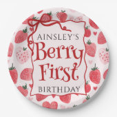 Custom Berry Eerste Coquette Roze Bow 1e Verjaarda Papieren Bordje (Voorkant)