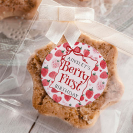 Custom Berry Eerste Coquette Roze Bow 1e Verjaarda Ronde Sticker