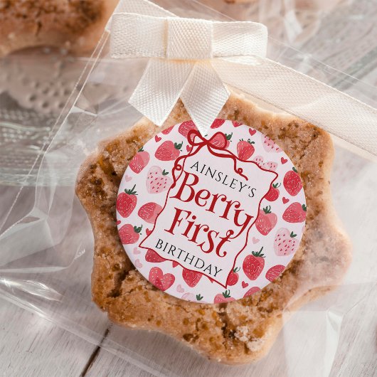 Custom Berry Eerste Coquette Roze Bow 1e Verjaarda Ronde Sticker