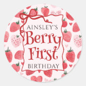 Custom Berry Eerste Coquette Roze Bow 1e Verjaarda Ronde Sticker (Voorkant)