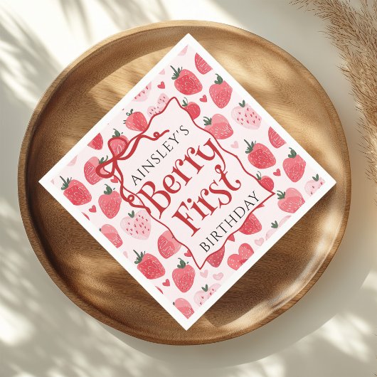 Custom Berry Eerste Coquette Roze Bow 1e Verjaarda Servet
