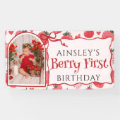 Custom Berry Eerste Coquette Roze Bow 1e Verjaarda Spandoek (Horizontaal)