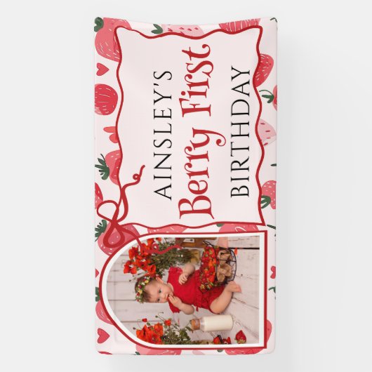 Custom Berry Eerste Coquette Roze Bow 1e Verjaarda Spandoek (Verticaal)