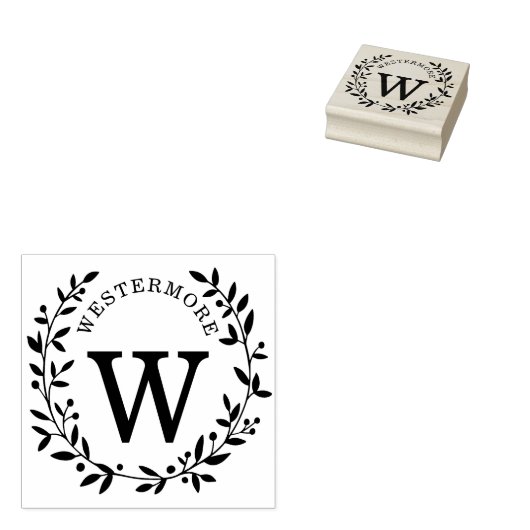 Custom Berry Laurel Wreath Wedding Monogram Rubberstempel (Gestempeld)