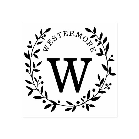 Custom Berry Laurel Wreath Wedding Monogram Rubberstempel (Afrduk)