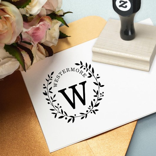 Custom Berry Laurel Wreath Wedding Monogram Rubberstempel