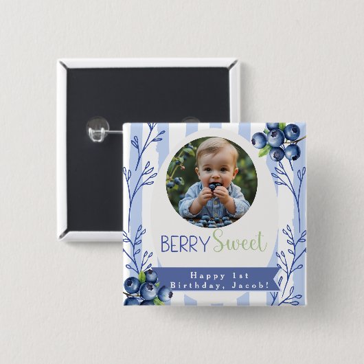 Custom  Berry Sweet Birthday photo Button (Voorkant /achterkant)