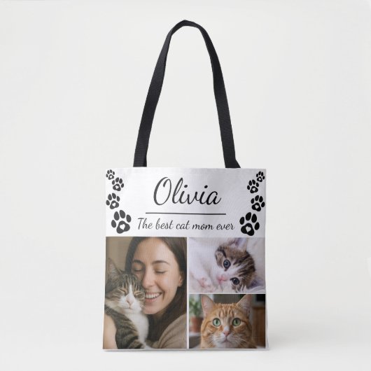 Custom Best Cat Mom Photo Collage Tote Bag  (Voorkant)