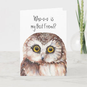 Custom Best Friend, Cute Owl Humor Kaart